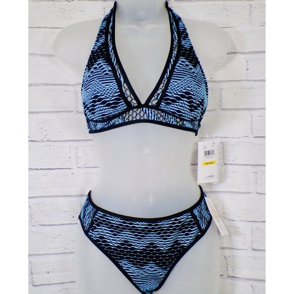 Becca Color Play Black Reveal Blue Size Medium Crochet Bikini SET Top & Bottom - Picture 1 of 10